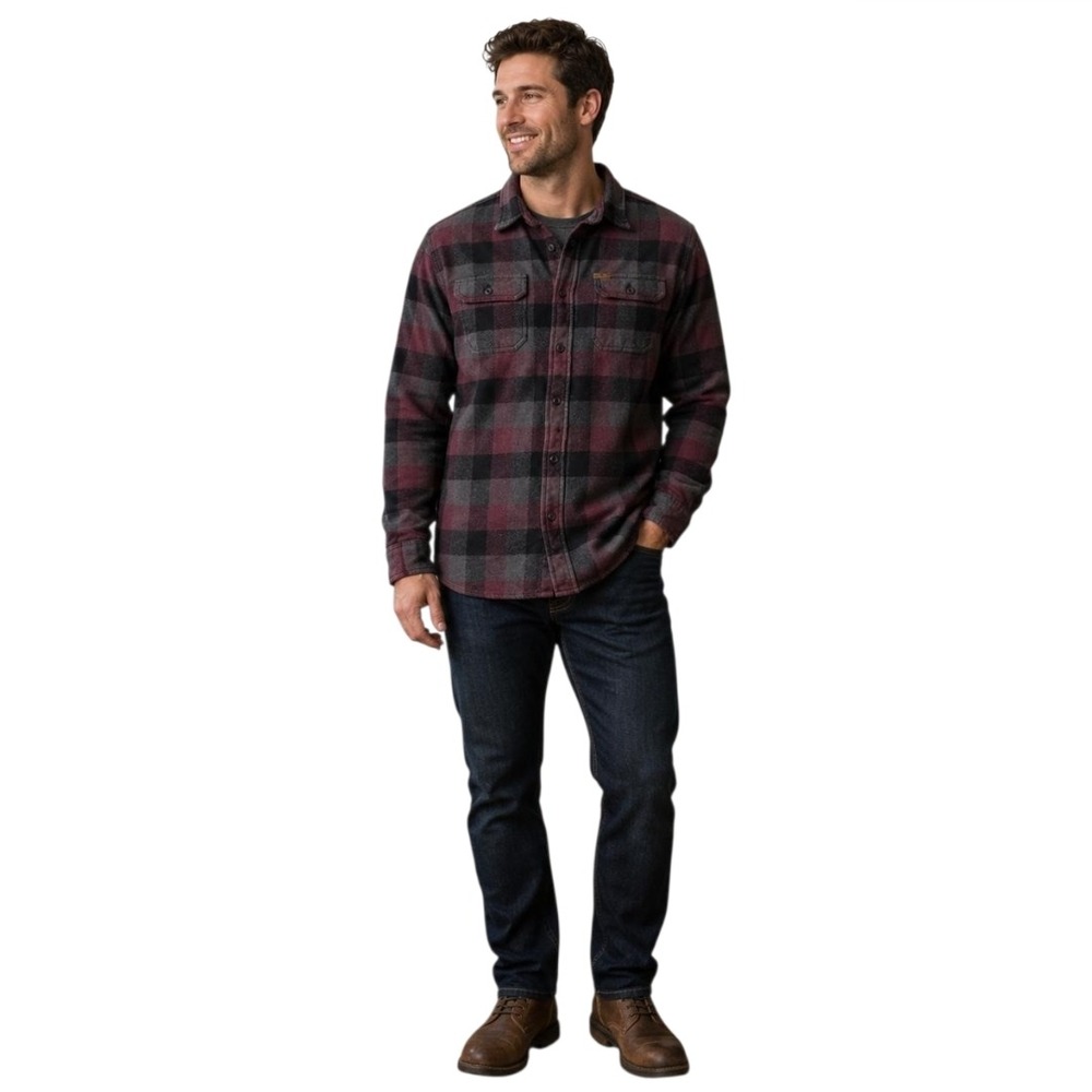Orvis Big Bear Heavyweight Cotton Flannel Shacket Mens Medium Plaid Maroon EUC